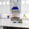 imageZLINE 30 in Ducted Satin Stainless Steel Wall Mount Range Hood with Blue Gloss Shell 8654BG30