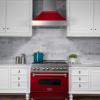 imageZLINE 36 in Ducted Satin Stainless Steel Wall Mount Range Hood with Red Gloss Shell 8654RG36