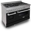 imageZLINE 48 in 60 cu ft Legacy Dual Fuel Range with 7 Burner Gas Cooktop and 2 Electric Ovens in Satin Stainless Steel and Black Matte Doors RASBLM48
