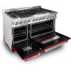 imageZLINE 48 in 60 cu ft Legacy Dual Fuel Range with 7 Burner Gas Cooktop and 2 Electric Ovens in Stainless Steel and Red Gloss Doors RARG48