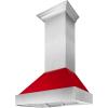 imageZLINE 48 in Ducted Satin Stainless Steel Wall Mount Range Hood with Red Gloss Shell 8654RG48