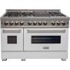 imageZLINE 48 in 60 cu ft Legacy Dual Fuel Range with 7 Burner Gas Cooktop and 2 Electric Ovens in Satin Stainless Steel and White Matte Doors RASWM48