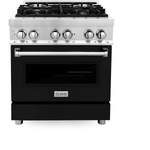 imageZLINE 30 in 40 cu ft Legacy Dual Fuel Range with 4 Burner Gas Cooktop and Electric Convection Oven in Stainless Steel and Black Matte Door RABLM30