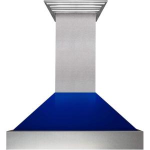 imageZLINE 30 in Ducted Satin Stainless Steel Wall Mount Range Hood with Blue Gloss Shell 8654BG30