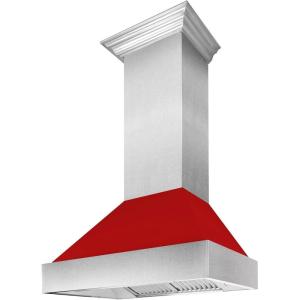 imageZLINE 30 in Ducted Satin Stainless Steel Wall Mount Range Hood with Red Matte Shell 8654RM30