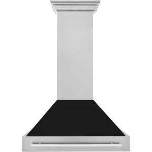 imageZLINE 36 in Ducted Satin Stainless Steel Wall Mount Range Hood with Black Matte Shell 8654BLM36