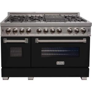 imageZLINE 48 in 60 cu ft Legacy Dual Fuel Range with 7 Burner Gas Cooktop and 2 Electric Ovens in Satin Stainless Steel and Black Matte Doors RASBLM48