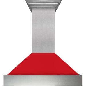 imageZLINE 48 in Ducted Satin Stainless Steel Wall Mount Range Hood with Red Matte Shell 8654RM48
