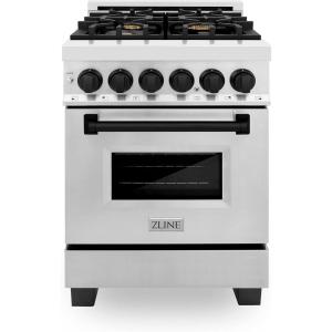 imageZLINE Autograph Edition 24 in 28 cu ft Legacy Dual Fuel Range with 4 Burner Gas Cooktop and Electric Convection Oven in Stainless Steel and Matte Black Accents RAZ24MB