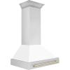 image36quot ZLINE Autograph Edition Stainless Steel Range Hood with White Matte Shell and Polished Gold Handle