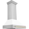 image36quot ZLINE Autograph Edition Stainless Steel Range Hood with White Matte Shell and Polished Gold Handle
