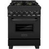 imageZLINE 24quot 28 cu ft Dual Fuel Range with Gas Stove and Electric Oven in Black Stainless Steel with Brass Burners RABBR24