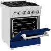 imageZLINE 24quot 28 cu ft Dual Fuel Range with Gas Stove and Electric Oven in DuraSnow Stainless Steel and Blue Gloss Door RASBG24
