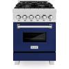 imageZLINE 24quot 28 cu ft Dual Fuel Range with Gas Stove and Electric Oven in DuraSnow Stainless Steel and Blue Gloss Door RASBG24