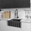 imageZLINE 24quot Venice Farmhouse Apron Front Reversible Single Bowl Fireclay Kitchen Sink with Bottom Grid in Charcoal FRC5120CL24