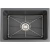 imageZLINE 24quot Venice Farmhouse Apron Front Reversible Single Bowl Fireclay Kitchen Sink with Bottom Grid in Charcoal FRC5120CL24