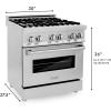 imageZLINE 30 Inch 40 Cubic Foot Stainless Steel Dual Fuel Range with 4 Burner Porcelain Cooktop Gas Stove Cast Iron Grill and Electric Convection Oven
