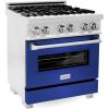 imageZLINE 30 in 40 cu ft Legacy Dual Fuel Range with 4 Burner Gas Cooktop and Electric Convection Oven in Satin Stainless Steel and Blue Matte Door RASBM30