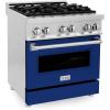 imageZLINE 30 in 40 cu ft Legacy Dual Fuel Range with 4 Burner Gas Cooktop and Electric Convection Oven in Stainless Steel and Blue Gloss Door RABG30