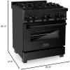 imageZLINE 30 in 40 cu ft Legacy Dual Fuel Range with Gas Cooktop and Electric Convection Oven in Black Stainless Steel with 4 Brass Burners RABBR30