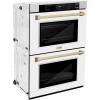 imageZLINE 30 in Autograph Edition Professional True Convection Double Wall Oven with Air Fry and Self Clean in Satin Stainless Steel with White Matte Doors and Champagne Bronze Handles WADSZWM30CB
