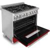 imageZLINE 36 in 46 cu ft Legacy Dual Fuel Range with 6 Burner Gas Cooktop and Electric Convection Oven in Stainless Steel and Red Gloss Door RARG36