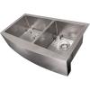 imageZLINE 36 in Courchevel Farmhouse Apron Mount Double Bowl Satin Stainless Steel Kitchen Sink with Bottom Grid SA60D36S