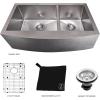 imageZLINE 36 in Courchevel Farmhouse Apron Mount Double Bowl Satin Stainless Steel Kitchen Sink with Bottom Grid SA60D36S