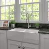imageZLINE 36quot Palermo Farmhouse Apron Front Double Bowl Reversible Fireclay Kitchen Sink with Bottom Grid in White Gloss FRC5121WH36