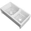 imageZLINE 36quot Palermo Farmhouse Apron Front Double Bowl Reversible Fireclay Kitchen Sink with Bottom Grid in White Gloss FRC5121WH36