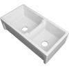imageZLINE 36quot Palermo Farmhouse Apron Front Double Bowl Reversible Fireclay Kitchen Sink with Bottom Grid in White Gloss FRC5121WH36