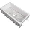 imageZLINE 36quot Venice Farmhouse Apron Front Reversible Single Bowl Fireclay Kitchen Sink with Bottom Grid in White Matte FRC5122WM36