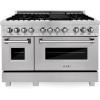 imageZLINE 48 in 60 cu ft Legacy Dual Fuel Range with 7 Burner Gas Cooktop and 2 Electric Ovens in Satin Stainless Steel and Blue Matte Doors RASBM48