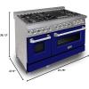 imageZLINE 48 in 60 cu ft Legacy Dual Fuel Range with 7 Burner Gas Cooktop and 2 Electric Ovens in Satin Stainless Steel and Blue Matte Doors RASBM48