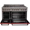 imageZLINE 48 in 60 cu ft Legacy Dual Fuel Range with 7 Burner Gas Cooktop and 2 Electric Ovens in Satin Stainless Steel and Red Matte Doors RASRM48