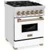 imageZLINE Autograph 24quot Legacy Dual Fuel Range w 4 Burners ampamp White ampamp Bronze Accents RAZWM24CB