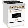 imageZLINE Autograph 24quot Legacy Dual Fuel Range w 4 Burners ampamp White ampamp Gold Accents RAZWM24G