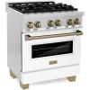 imageZLINE Autograph 30quot Legacy Dual Fuel Range w 4 Burners ampamp White ampamp Bronze Accents RAZWM30CB