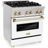 imageZLINE Autograph 30quot Legacy Dual Fuel Range w 4 Burners ampamp White ampamp Gold Accents RAZWM30G