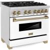 imageZLINE Autograph 36quot Legacy Dual Fuel Range w 6 Burners ampamp White ampamp Bronze Accents RAZWM36CB