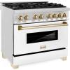 imageZLINE Autograph 36quot Legacy Dual Fuel Range w 6 Burners ampamp White ampamp Gold Accents RAZWM36G