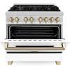 imageZLINE Autograph 36quot Legacy Dual Fuel Range w 6 Burners ampamp White ampamp Gold Accents RAZWM36G