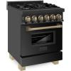 imageZLINE Autograph Edition 24 in 28 cu ft Legacy Dual Fuel Range with 4 Burner Gas Cooktop and Electric Convection Oven in Black Stainless Steel and Champagne Bronze Accents RABZ24CB