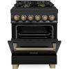 imageZLINE Autograph Edition 24 in 28 cu ft Legacy Dual Fuel Range with 4 Burner Gas Cooktop and Electric Convection Oven in Black Stainless Steel and Champagne Bronze Accents RABZ24CB