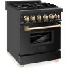 imageZLINE Autograph Edition 24 in 28 cu ft Legacy Dual Fuel Range with 4 Burner Gas Cooktop and Electric Convection Oven in Black Stainless Steel and Polished Gold Accents RABZ24G