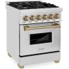 imageZLINE Autograph Edition 24 in 28 cu ft Legacy Dual Fuel Range with 4 Burner Gas Cooktop and Electric Convection Oven in Stainless Steel and Champagne Bronze Accents RAZ24CB