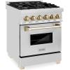 imageZLINE Autograph Edition 24 in 28 cu ft Legacy Dual Fuel Range with 4 Burner Gas Cooktop and Electric Convection Oven in Stainless Steel and Polished Gold Accents RAZ24G