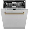 imageZLINE Autograph Edition 24 in Monument Series 3rd Rack Top Touch Control Tall Tub Dishwasher with Satin Stainless Steel Panel and Champagne Bronze Handle 45dBa DWMTZSN24CB