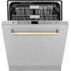 imageZLINE Autograph Edition 24 in Monument Series 3rd Rack Top Touch Control Tall Tub Dishwasher with Satin Stainless Steel Panel and Polished Gold Handle 45dBa DWMTZSN24G