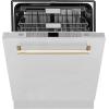 imageZLINE Autograph Edition 24quot 3rd Rack Top Touch Control Tall Tub Dishwasher in Stainless Steel with Gold Handle 51dBa DWMTZ30424G